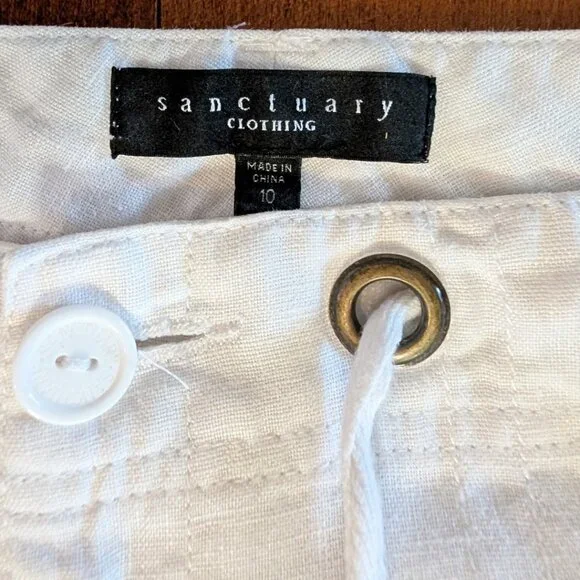 Sanctuary White Linen Straight Leg Pants Sz 10 - Picture 5 of 9
